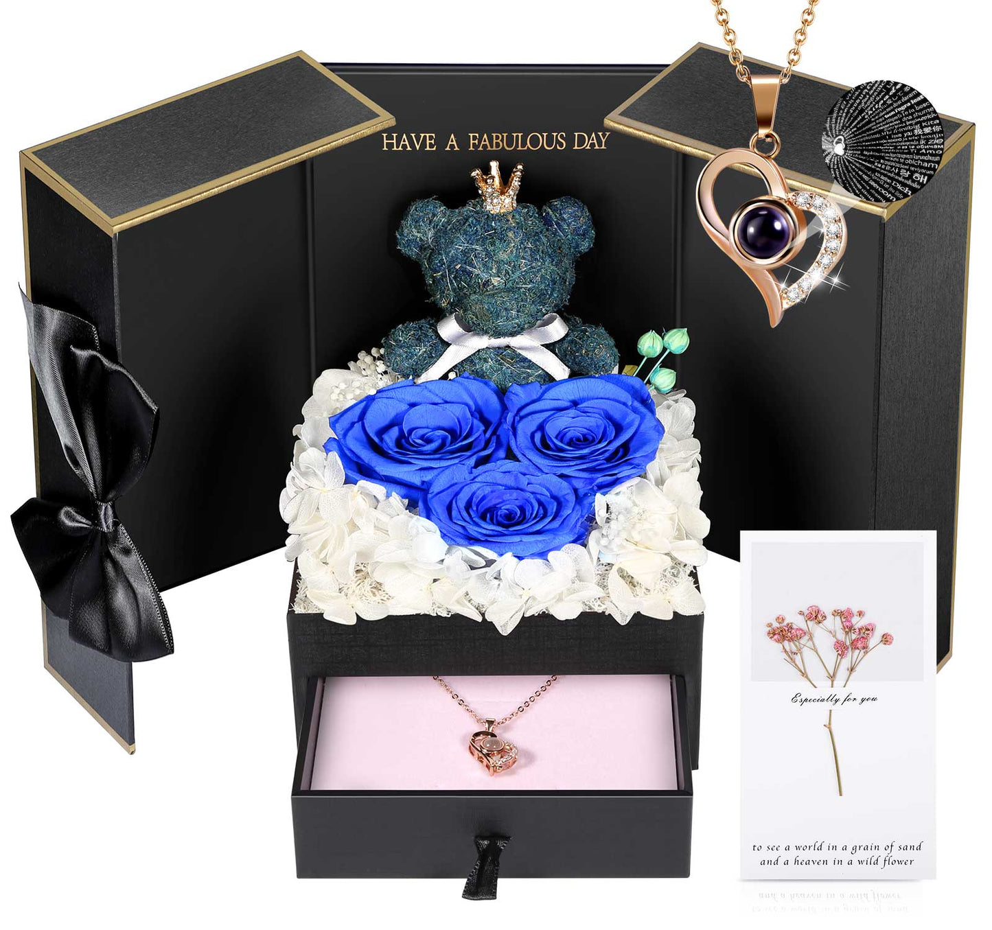 ADDWel Romantische Geschenke für sie, konservierte blaue Rosen, ewige Blumen mit Sterling-Silber-Halskette für Ehefrau und Freundin zum Valentinstag, Geburtstag, Jahrestag, Muttertag, Weihnachten 