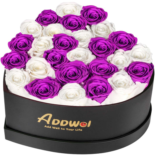 ADDWel Romantic Roses Flower Gift for Women Birthday Anniversary, Eternal Fresh Roses Bouquet with Natural Fragrance, 27-Pieces Preserved Real Roses in Heart-Shape Box for Wife Girlfriend Mom Grandma