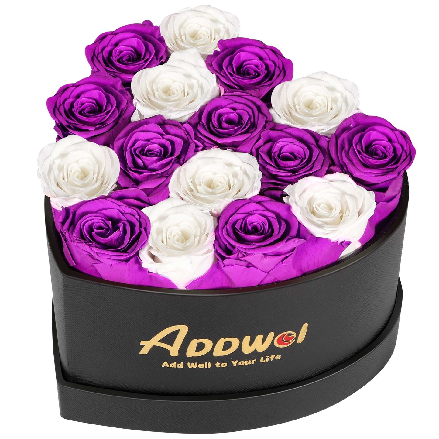 ADDWel Regalo romántico de flores de rosas para mujer, aniversario de cumpleaños, ramo de rosas frescas eternas con fragancia natural, 16 piezas de rosas reales conservadas en caja en forma de corazón para esposa, novia, mamá, abuela 