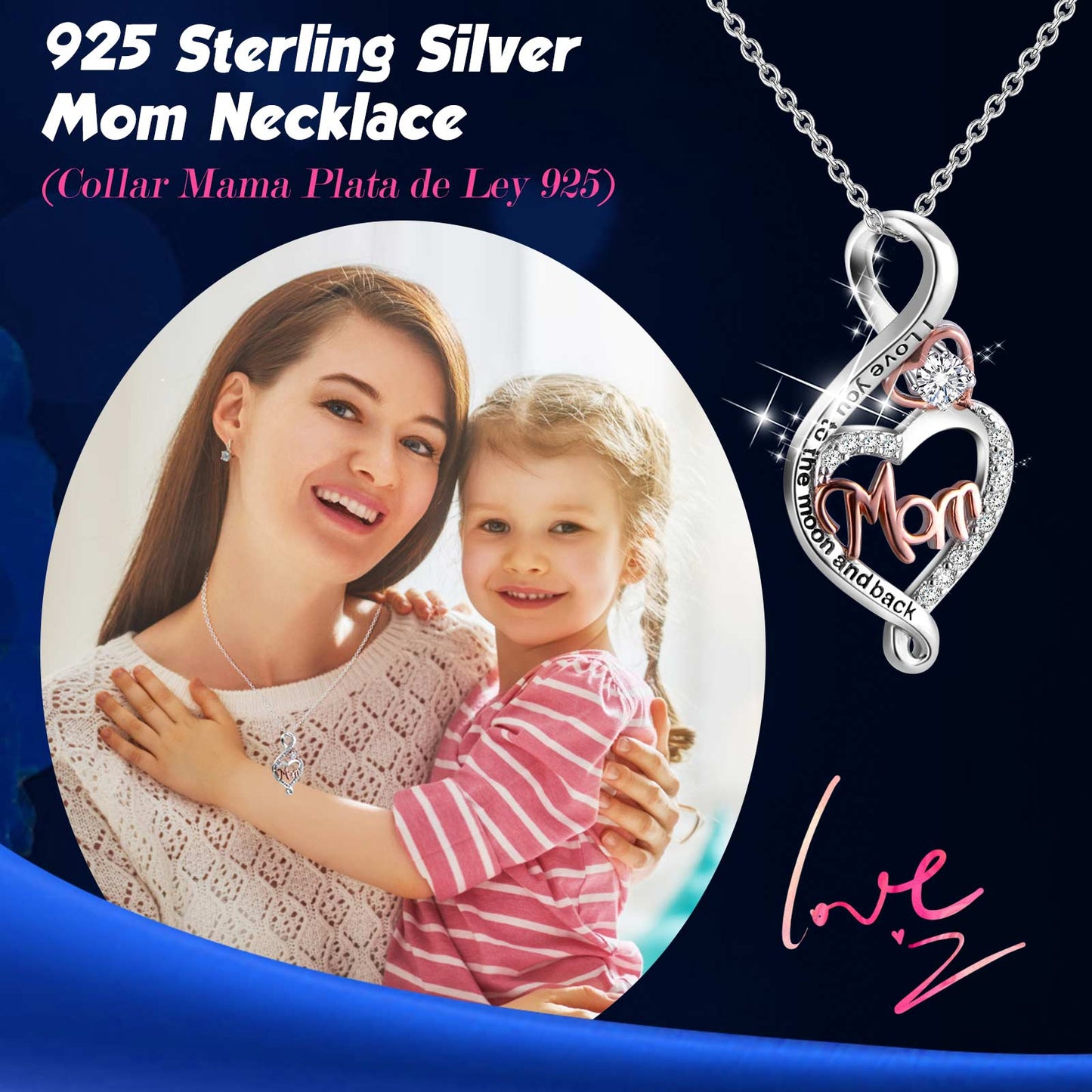 ADDWel Regalos para mamá de hija e hijo, idea de regalo de cumpleaños para mamá de niños, rosas reales conservadas únicas con collar de plata de ley para mamá, regalo genial para madre mamá 