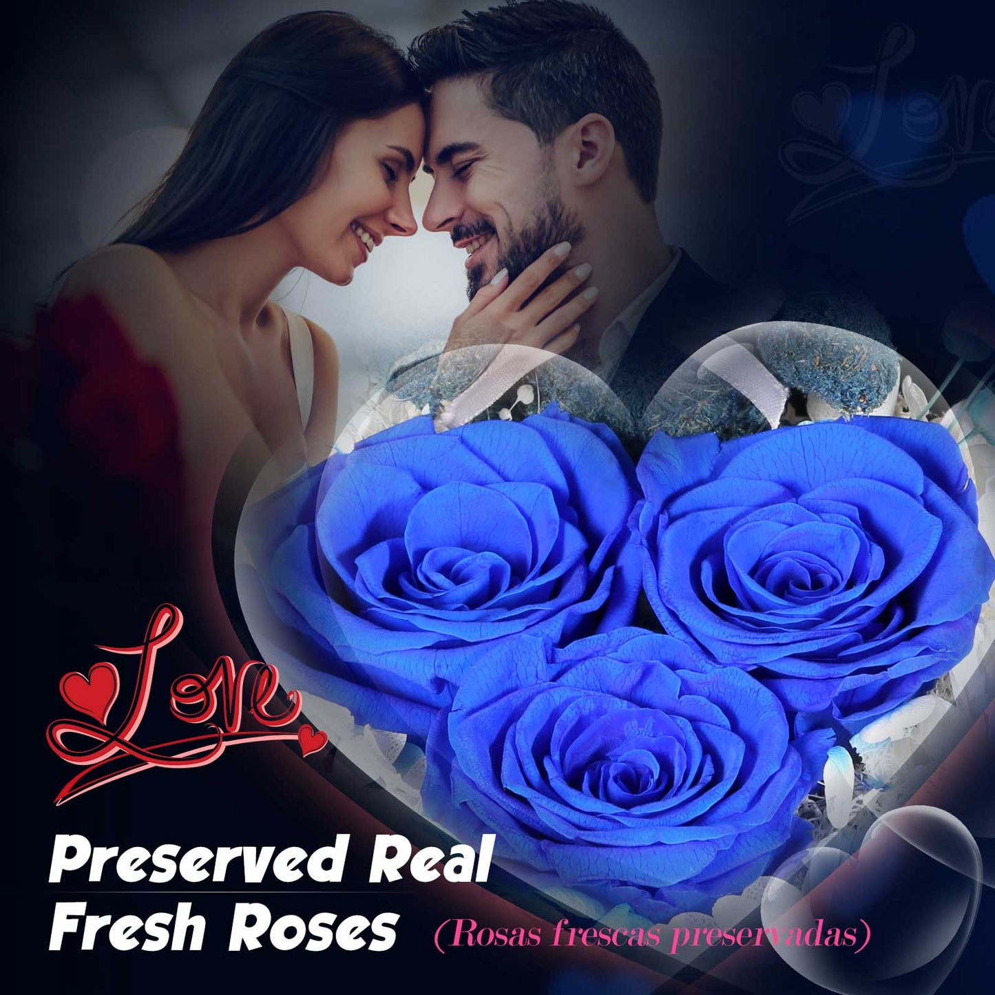 ADDWel Regalos de rosas para cumpleaños de mujeres: rosas preservadas únicas con flores para siempre con te amo en 100 idiomas, collar de regalo para novia, esposa, mamá, abuela en cumpleaños, aniversarios 