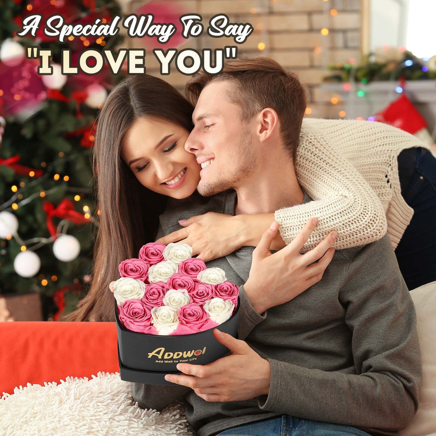 ADDWel Romantic Roses Flower Gift for Women Birthday Anniversary, Eternal Fresh Roses Bouquet with Natural Fragrance, 16-Pieces Preserved Real Roses in Heart-Shape Box for Wife Girlfriend Mom Grandma