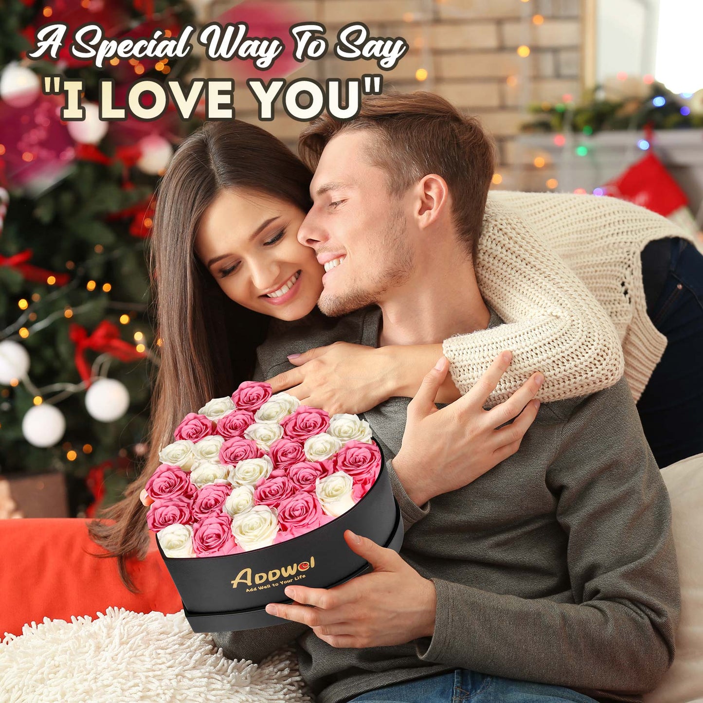 ADDWel Romantic Roses Flower Gift for Women Birthday Anniversary, Eternal Fresh Roses Bouquet with Natural Fragrance, 27-Pieces Preserved Real Roses in Heart-Shape Box for Wife Girlfriend Mom Grandma