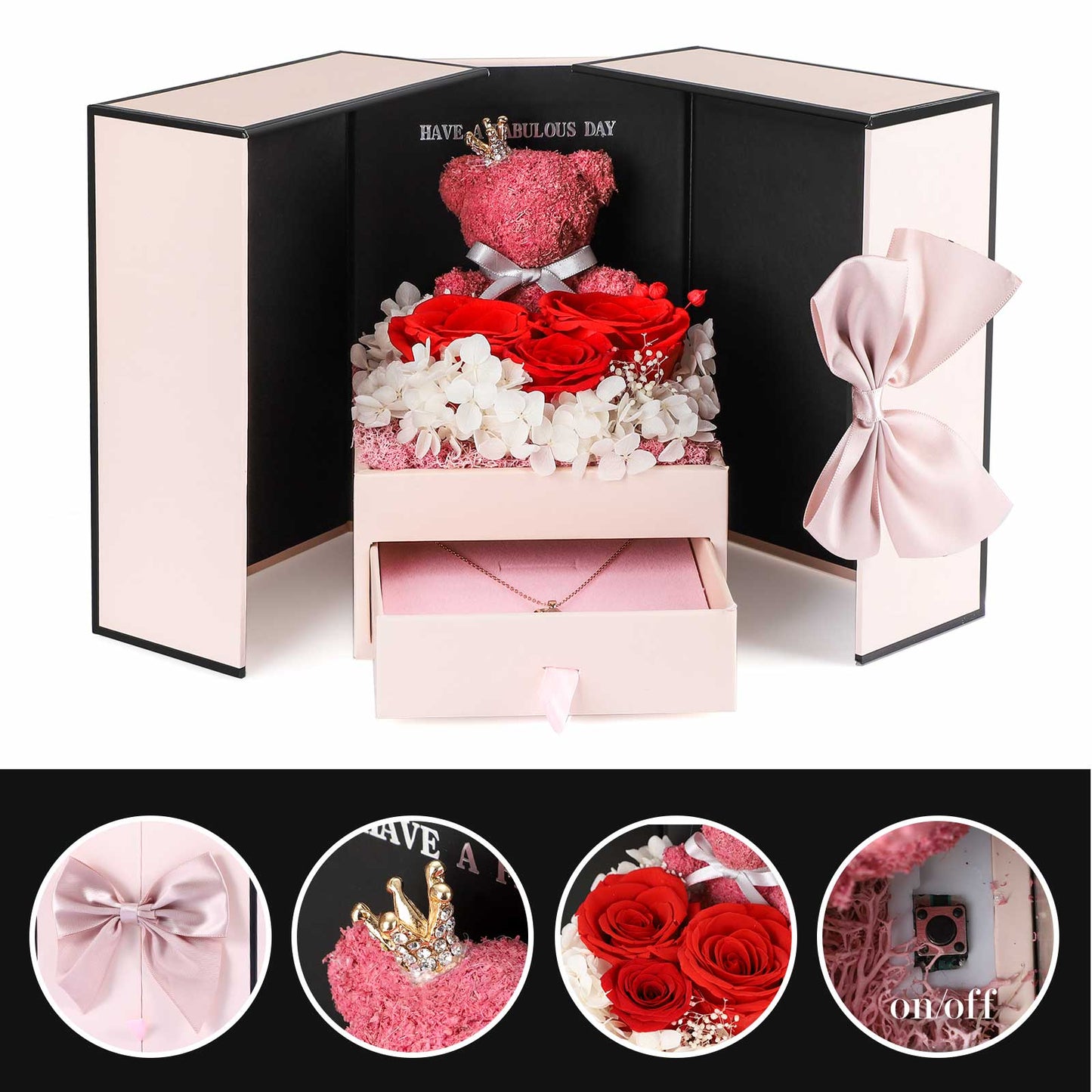 ADDWel Regalos de rosa para mujer, cumpleaños únicos, rosa real preservada para siempre con collar I Love You, 100 idiomas, regalo de flores de rosa eterna para mamá, novia, esposa, hermana en cumpleaños o aniversario 