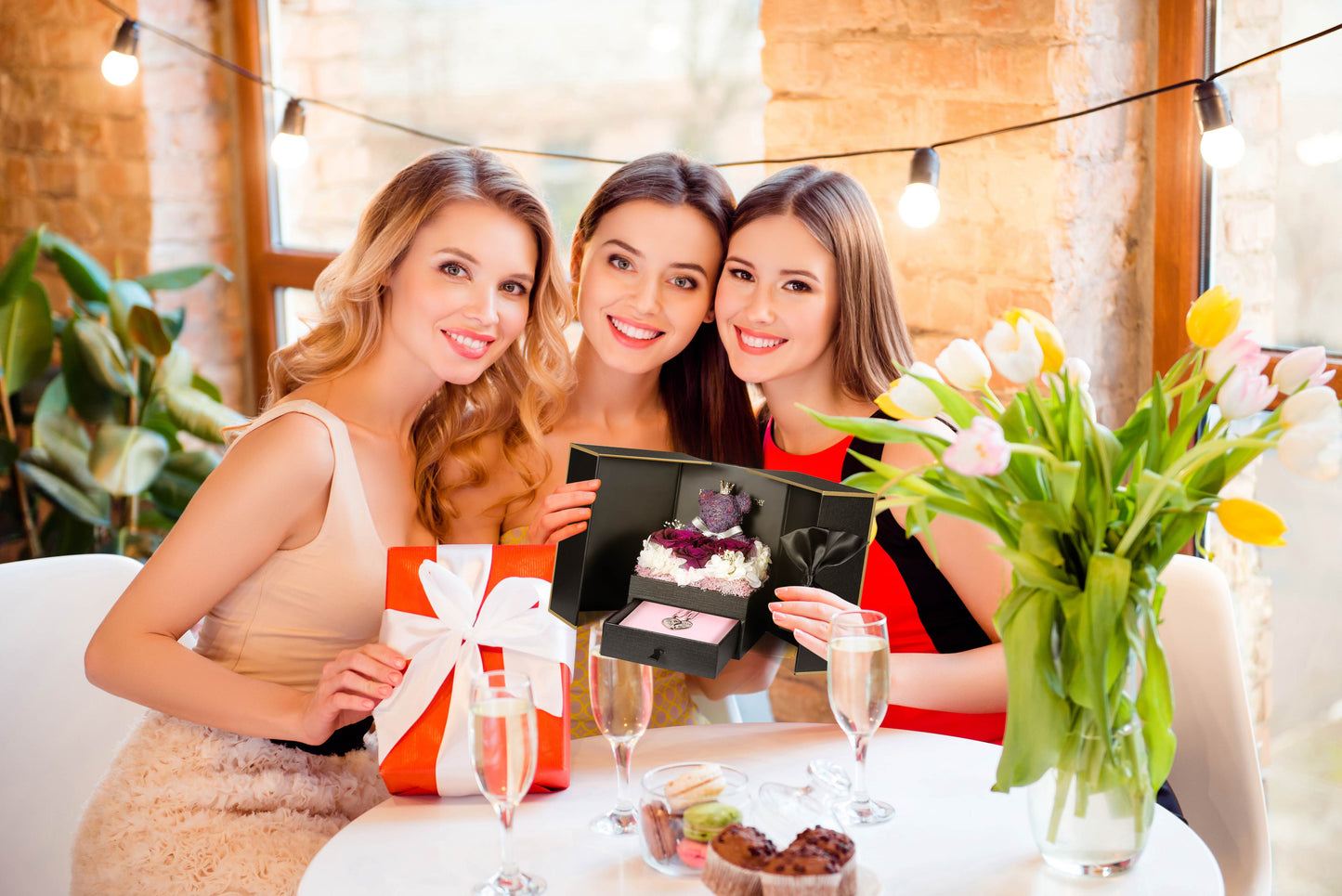 ADDWel Regalos únicos para hermanas de hermana, significativas rosas moradas preservadas y lindo oso de musgo con collares de latón chapado en oro blanco, regalo de cumpleaños para hermana mayor o pequeña 