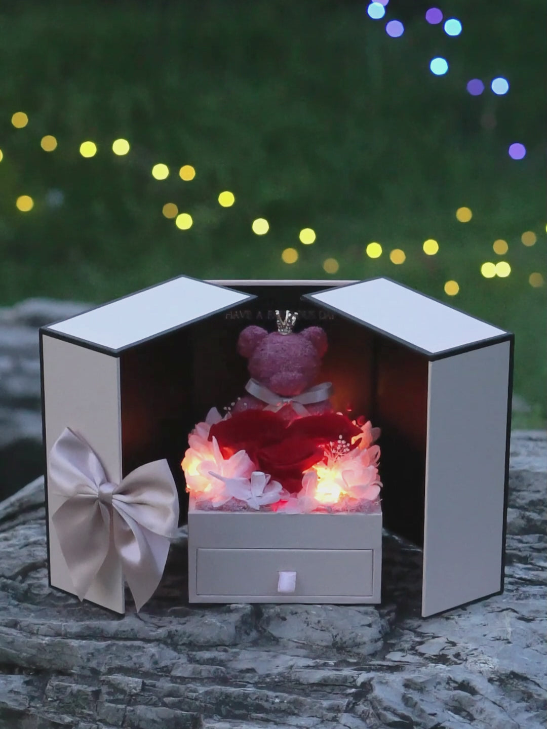 ADDWel Red Preserved Flower Gift Box with 'Mom' Necklace & 100